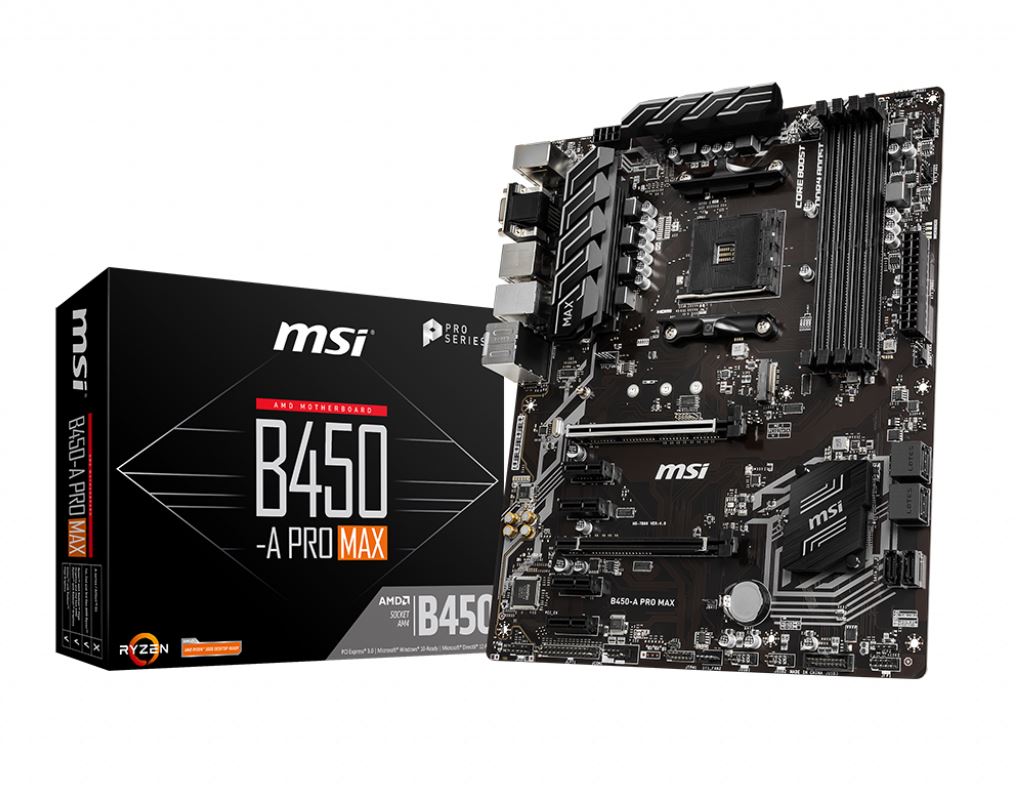 MSI B450 A PRO MAX AM4 Ryzen ATX Motherboard 4x DDR4 6xPCIE 1xTurbo M.2 DVI HDMI VGA RAID GbE LAN 6x SATA3 6x USB3.2 6x USB 2.0 Torstar